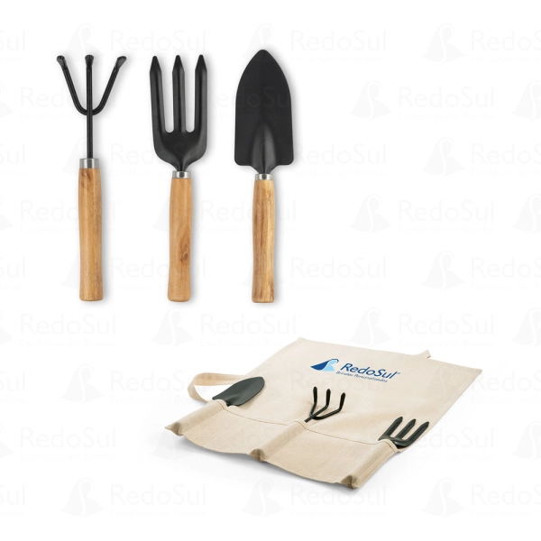 Conjunto de jardinagem personalizado com 3 ferramentas em metal e madeira Conjunto de jardinagem personalizado com 3 ferramentas em metal e madeira